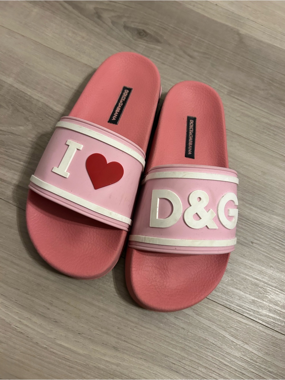 Dolce & Gabbana Pink and Red I Heart D&G Slide Sandals